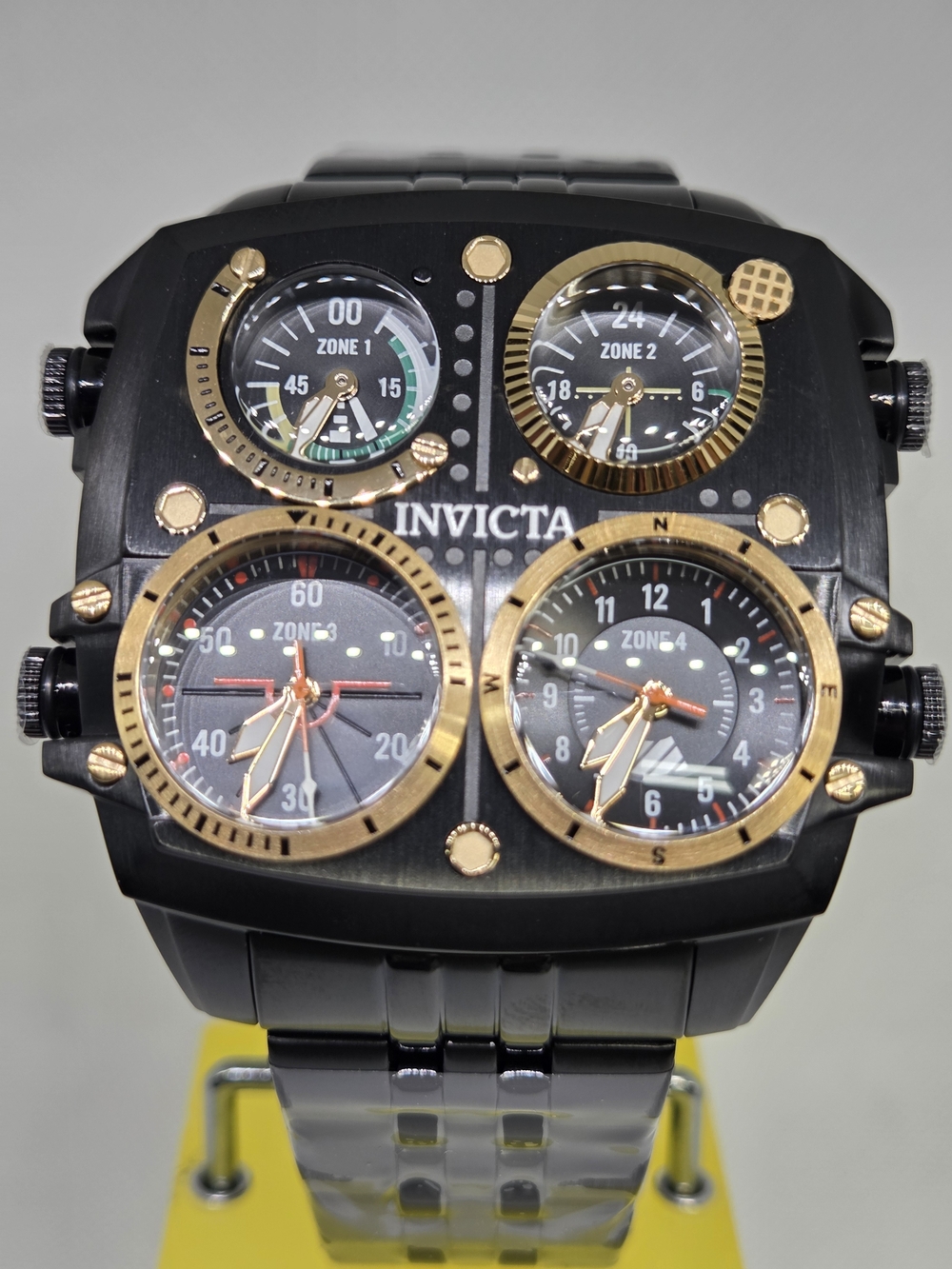 Invicta Men's Black and Gold Multi-Timezone Bracelet Watch